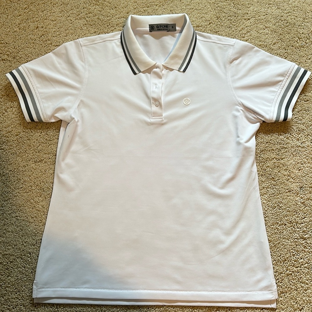 G/Fore women’s white polo size small With striped collar